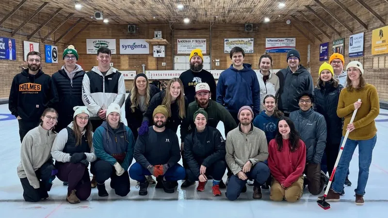 About thirty CSSC members on the ice at the Crapaud Curling Club for Learn to Curl Night, February 2026